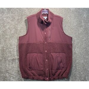 FLX Mens Maroon Colored 2XL Vest Fleece Pockets  Snaps Sherpa Warm